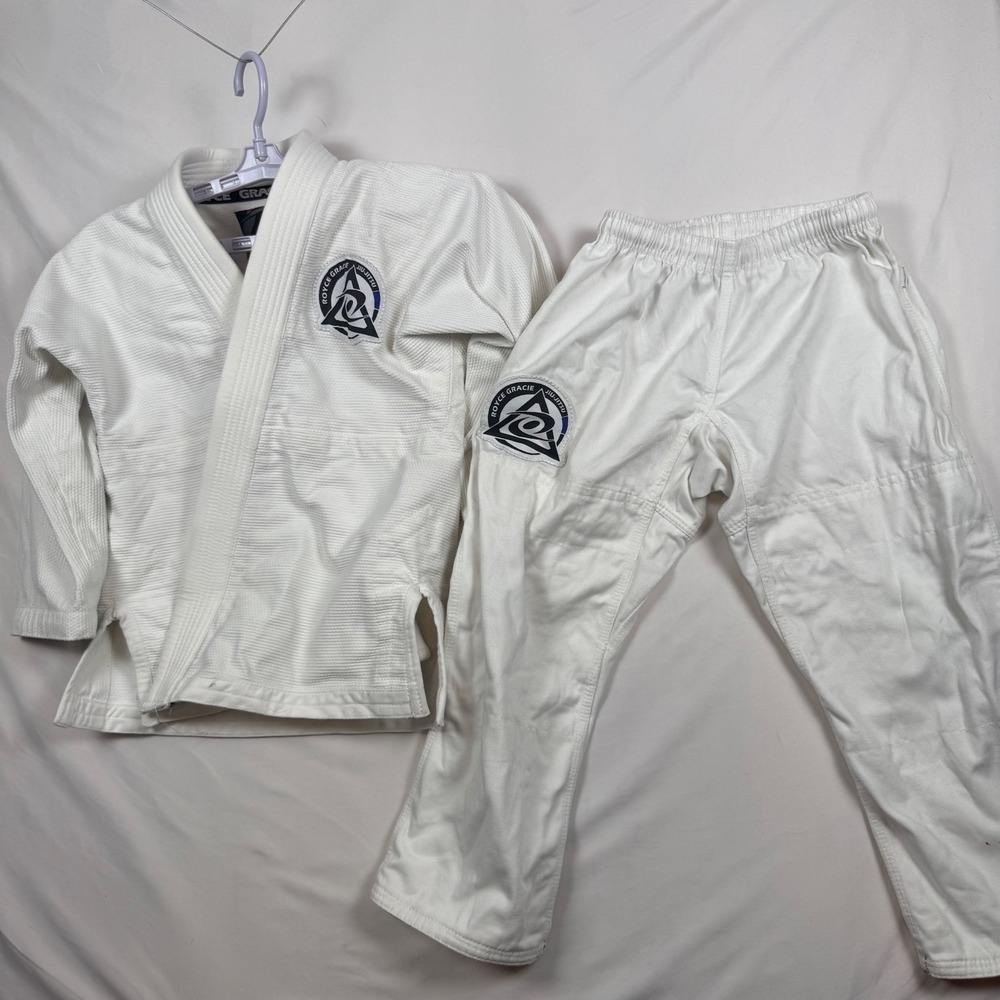 Royce Gracie Jiu-Jitsu BJJ Gi Uniform Set White Size C1 Youth Jacket Pants Belt